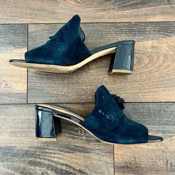 Karl Lagerfeld Paris Blue Suede Hettie Tassel Slip On Mule Heel Size 5.5 - Picture 8 of 12